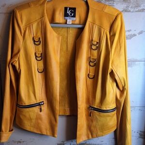 LG Women's Vibrant Yellow Faux Leather Jacket 8P New!